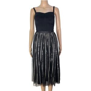 Needle & Thread Shimmer Black & Silver Shiny Sequin Tulle Midi Skirt